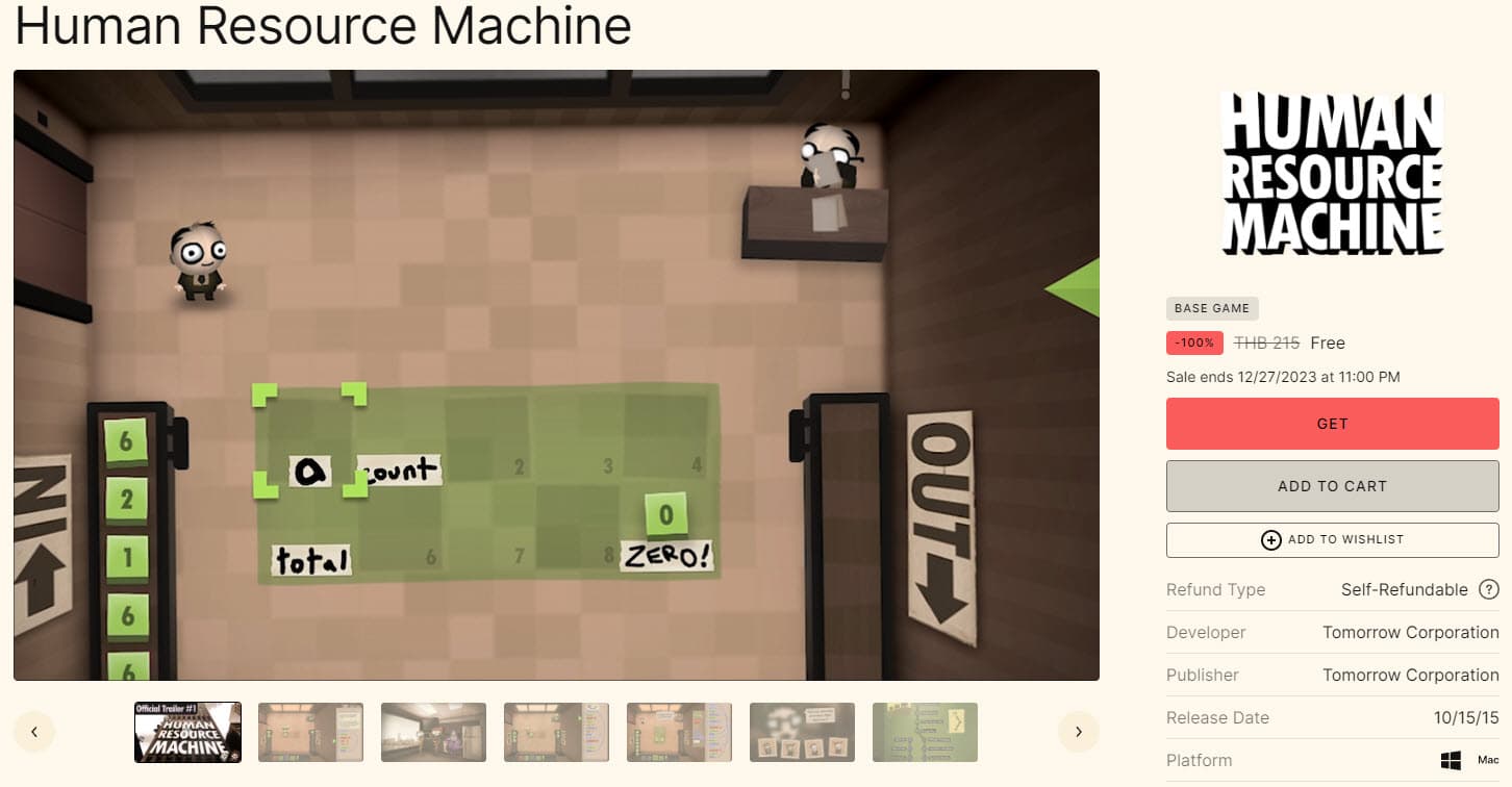 แจกฟรี! Human Resource Machine เกมแนวแก้ปริศนาบน Epic Games Store